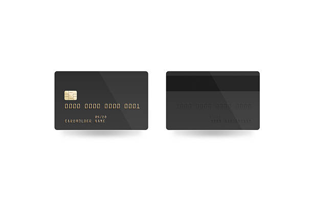 istock Blank black credit card mockup isolated, clipping path, 584748936