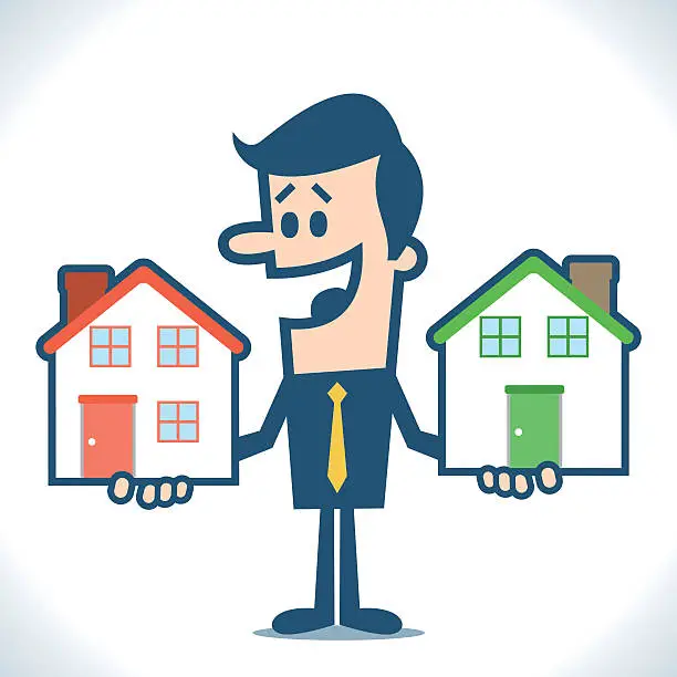 Vector illustration of Businessman comparing houses