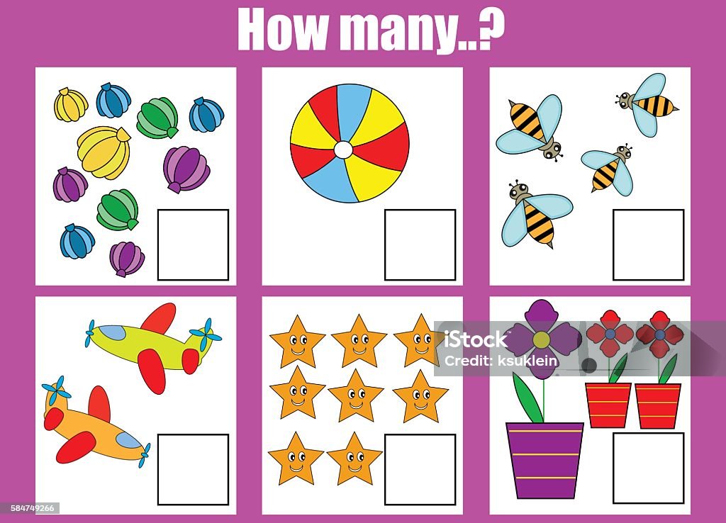 Math Counting Objects How Many Counting Educational Children Game How Many Objects Task Stock ...