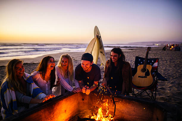 Friends having fun at San Diego beach