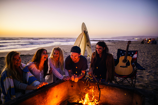 Friends having fun at San Diego beach