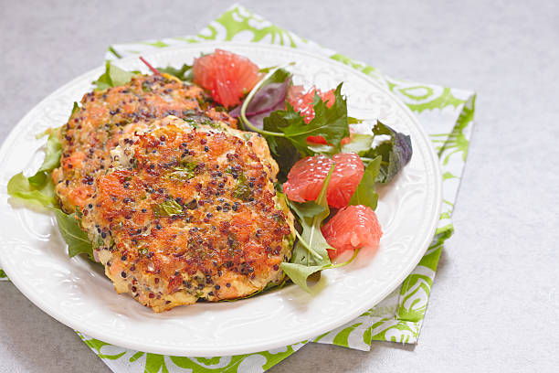 istock Healthy salmon quinoa kale burger 584750888