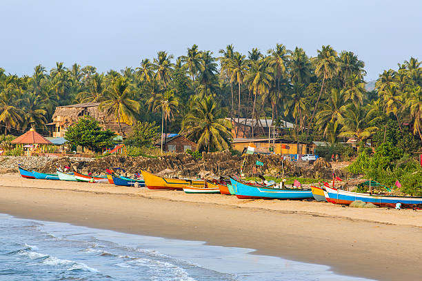 Fisherman boats on the Gokarna beach in Karnataka, India stock photo
