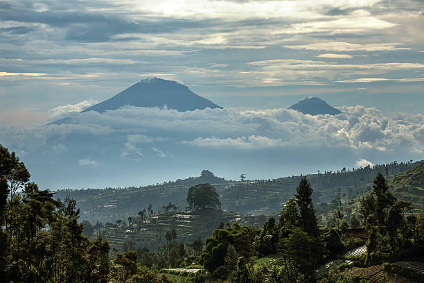 Gunung Sumbing and Sindoro volcanoes on Java, Indonesia