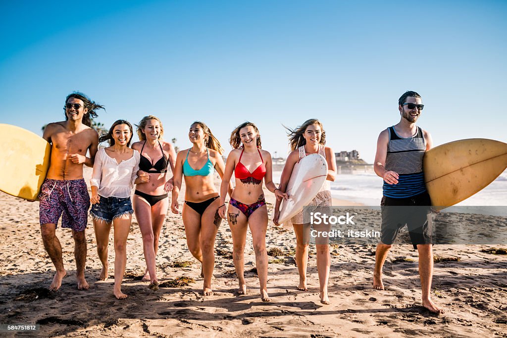 Friends having fun at San Diego beach Beach Stock Photo