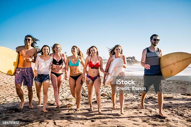 Friends Having Fun At San Diego Beach Stock Photo - Download Image Now - Beach, People, San Diego