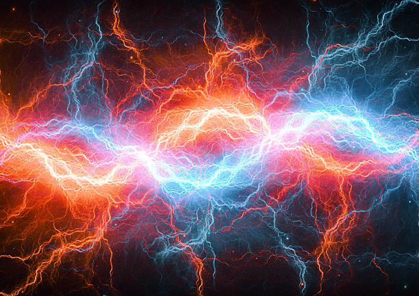 istock Fire and ice abstract lightning background, clash of the elements 584752132