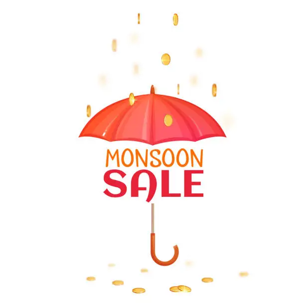 Vector illustration of Monsoon salle banner with umbrella. Vector illustration