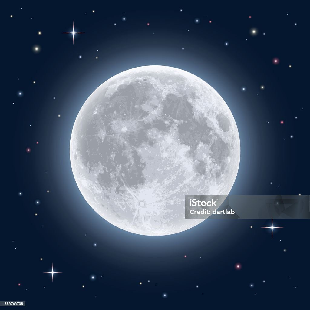 Realistic full moon Detailed vector illustration of night sky Moon stock vector