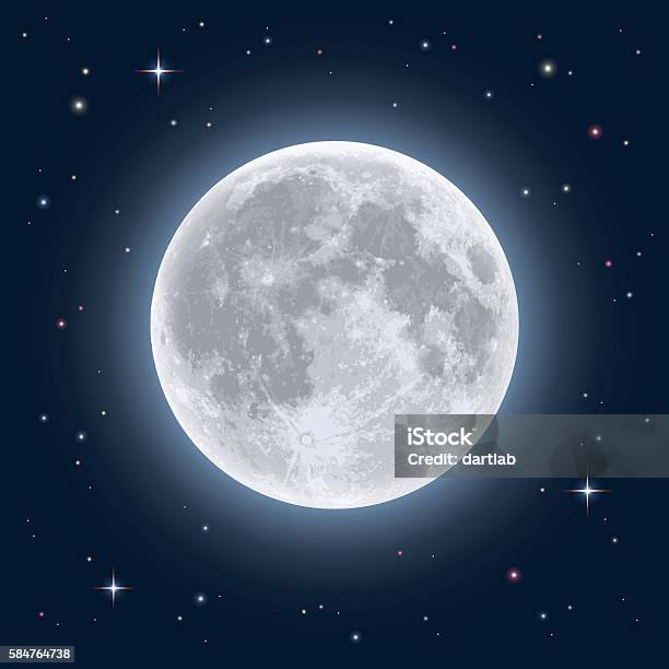 Realistic Full Moon Stock Illustration - Download Image Now - Moon, Moon Surface, Planetary Moon