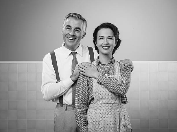 istock Happy vintage couple at home 584764796