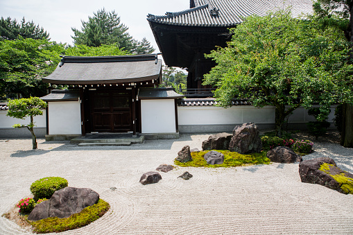 zen garden at Hyakumanben Chionji Temple in kyoto japan