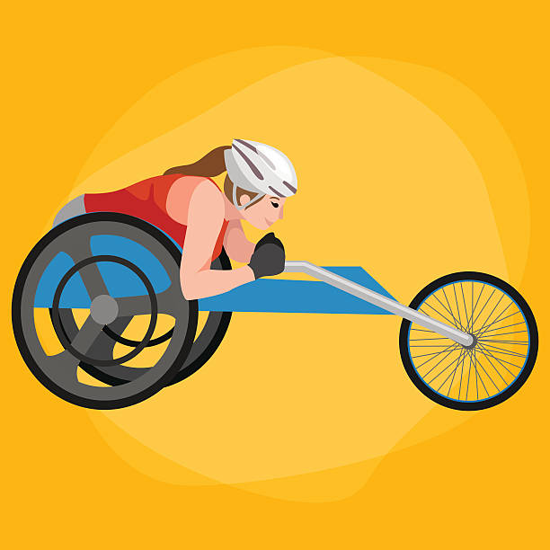 ilustraciones, imágenes clip art, dibujos animados e iconos de stock de atleta discapacitado en la pista de carreras en silla de ruedas sport competition vector - physical impairment athlete sports race wheelchair