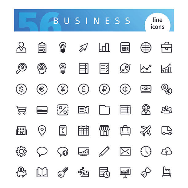 zestaw ikon linii biznesowej - euro symbol currency internet computer keyboard stock illustrations