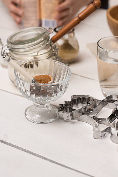 istock Ingredients for dough on white wooden table 584770938
