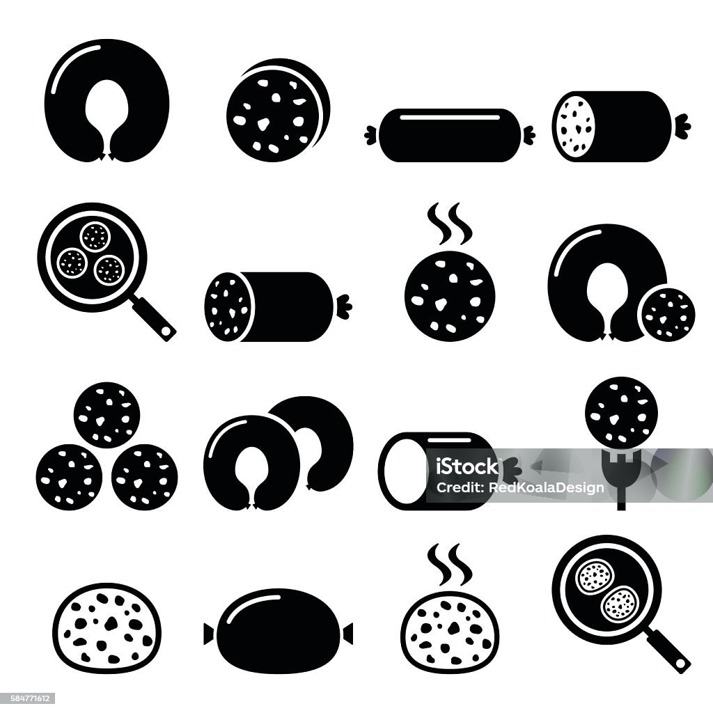 Black pudding sausage, haggis, white pudding icons set New superfood - black pudding vector design isolated on white  Black Pudding stock vector