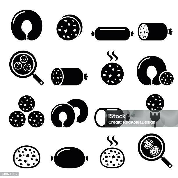 Black Pudding Sausage Haggis White Pudding Icons Set Stock Illustration - Download Image Now