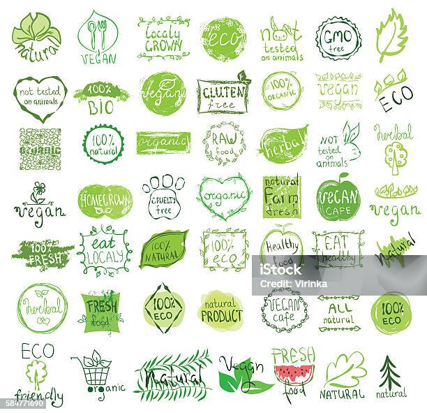 Vector Vegan Natural And Eco Icons Stock Illustration - Download Image Now - Vegan Food, Vegetarian Food, Backgrounds