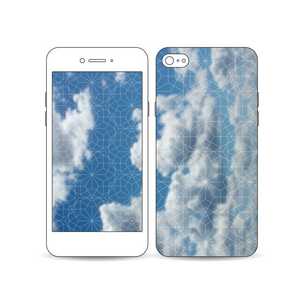 ilustrações de stock, clip art, desenhos animados e ícones de dispositivo móvel smartphone com um exemplo do ecrã e tampa - technology mobile phone cloudscape cloud