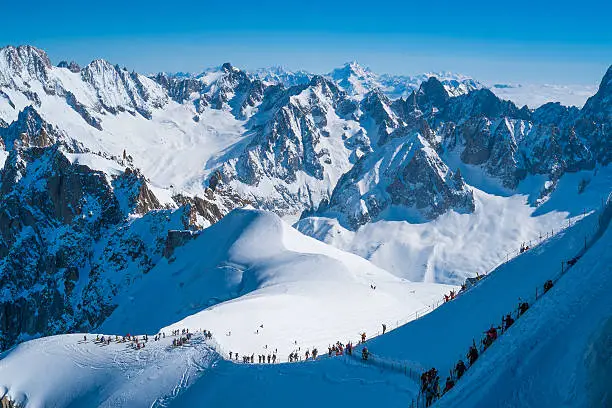 View of Mont Blanc massif from Aiguille du Midi, Chamonix, France