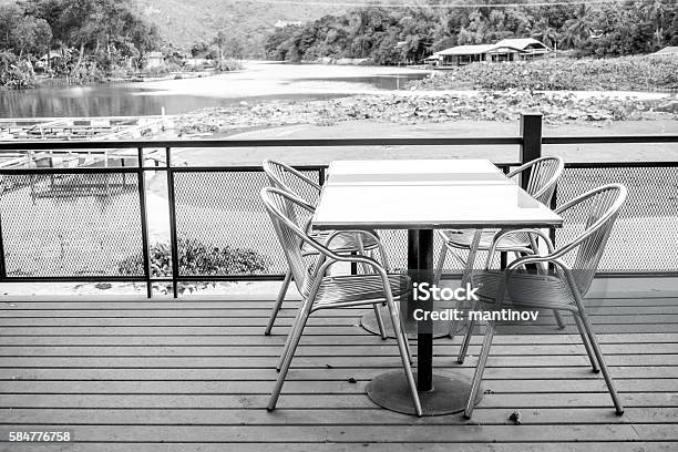 Outdoor Furniture Set In Black And White Stock Photo - Download Image Now - Balcony, Black And White, Decoration