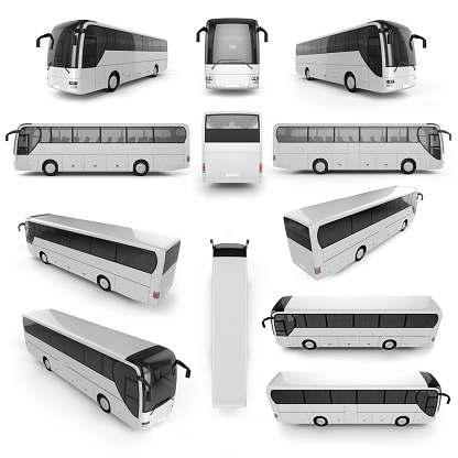12 perspective view of City bus with blank surface for your creative design. 3D illustration.