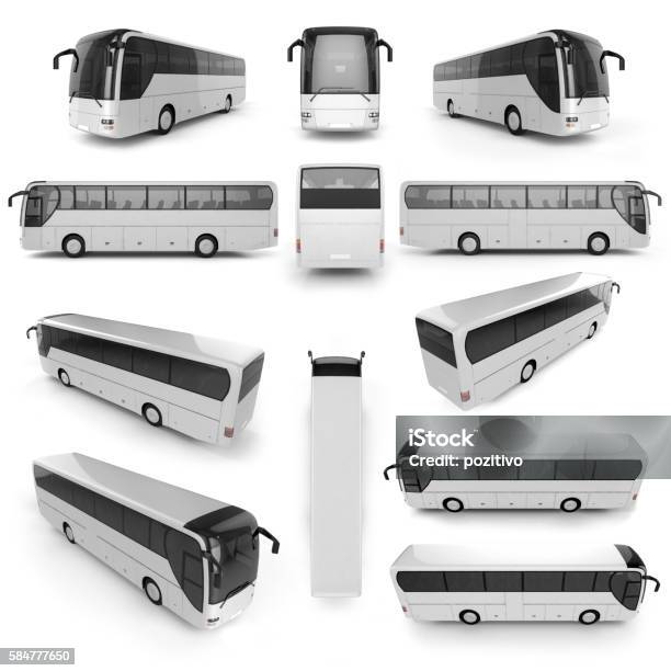 12 Perspective View Of City Bus Stock Photo - Download Image Now - Bus, White Color, Coach Bus