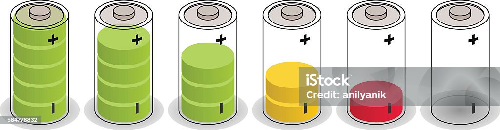 isometric batteries isometric batteries discharging levels Battery stock vector