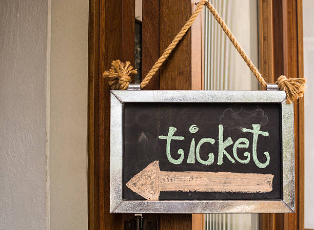 istock wooden sign indicating the direction to the ticket 584782498