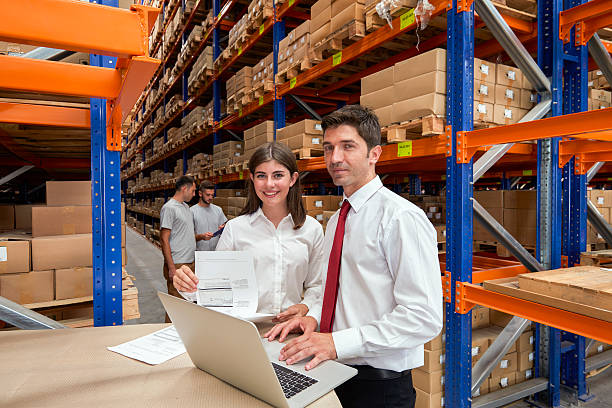 istock Employees checking the storages in warehouse 584783066