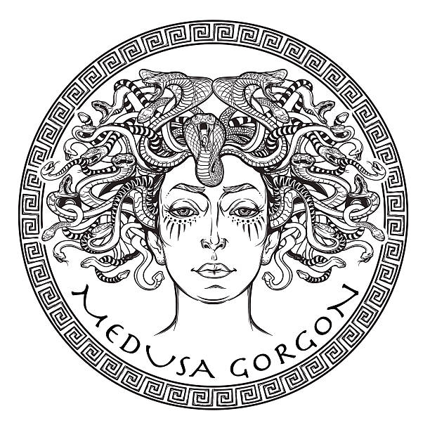 ilustraciones, imágenes clip art, dibujos animados e iconos de stock de bosquejo de medusa gorgon bw - gorgon