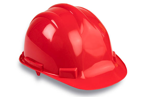 Red professional helmet on white, isolated.