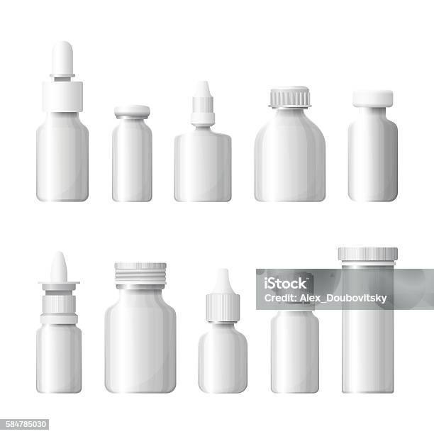 Set Of Vector Medical Bottles In Flat Style Stock Illustration - Download Image Now - Arts Culture and Entertainment, Bottle, Bottle Cap