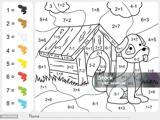 Paint Color By Addition And Subtraction Numbers Stock Illustration - Download Image Now - Child, Mathematical Symbol, Puzzle