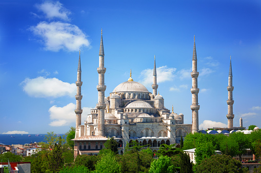 Sultan Ahmed Mosque (Blue mosque) in Istanbul in the sunny summer day, Turkey