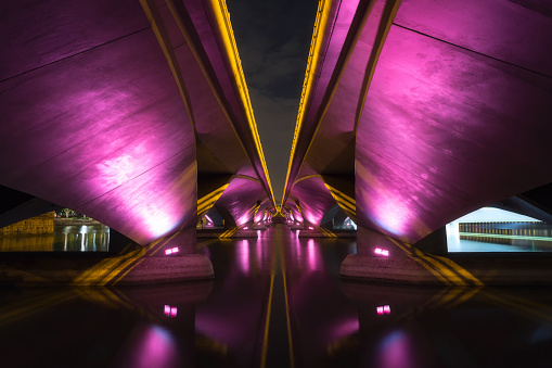 Color light of under Esplanade bridge in Singapore