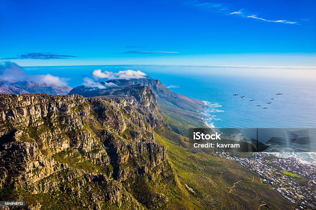 National Park Table Mountain Top view of the Atlantic Ocean. National Park Table Mountain, South Africa, Cape Town Cape Town Stock Photo