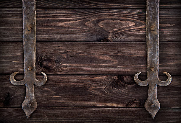 Dark wooden texture with old metal elements, grunge background