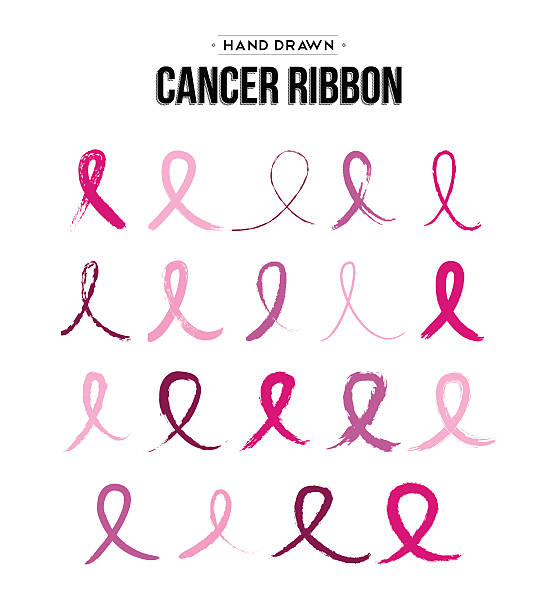 рак молочной железы лента установлена в ручной обращается стиль - символическая лента рака груди иллюстрации stock illustrations
