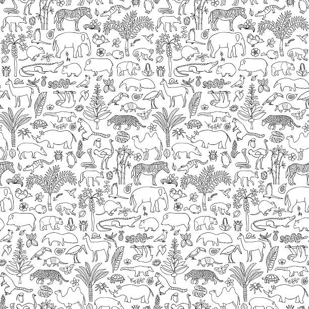 Vector illustration of Tropic Animals Seamless Pattern