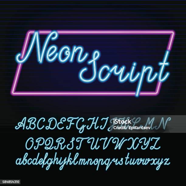 Neon Tube Alphabet Font Stock Illustration - Download Image Now - Neon Colored, Neon Lighting, Handwriting