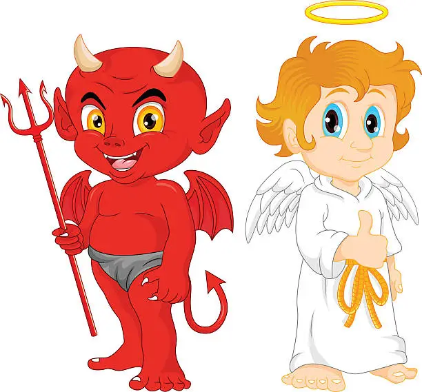 Vector illustration of Cartoon little angel and devil