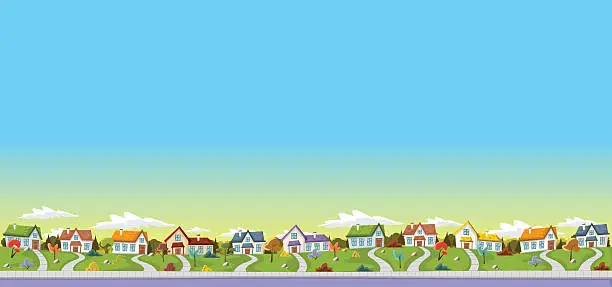 Vector illustration of Colorful houses in suburb neighborhood