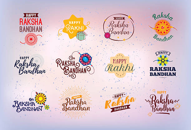 stockillustraties, clipart, cartoons en iconen met happy raksha bandhan emblems set. - broer en zus