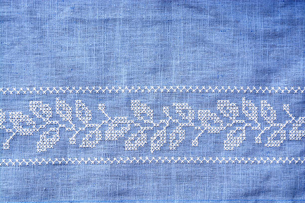 Background of close up from embroidery tea towel in the kitchen with empty copy space