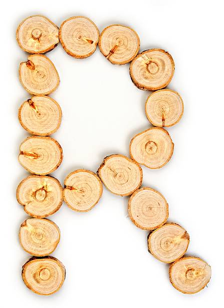 istock Alphabet letters made from Wood slice on white Background.R 584861470
