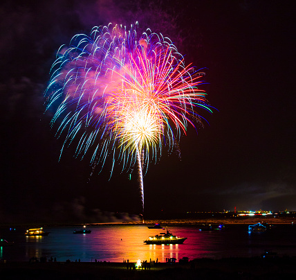 Fourth of July fireworks over water in Destin, Florida.