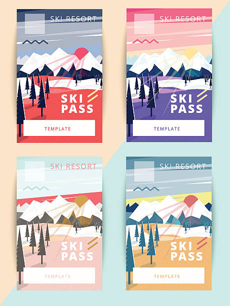 bộ thiết kế mẫu vector ski pass hợp thời trang. - vé tài liệu hình minh họa sẵn có