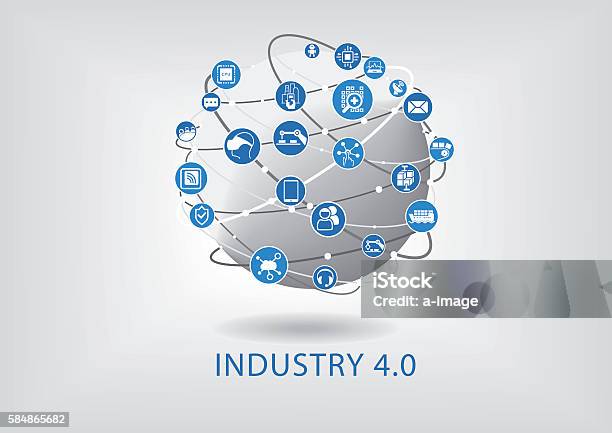 인더스트리 40 인포그래픽 전 세계와 연결된 스마트 장치 산업에 대한 스톡 벡터 아트 및 기타 이미지 - 산업, 화물 운송, 0명
