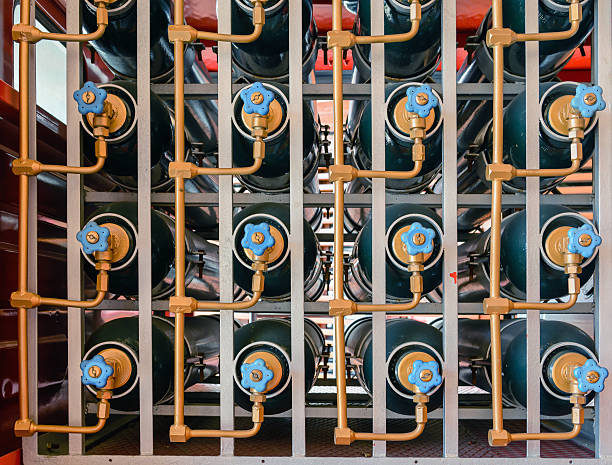 istock plurality of cylinders  carbon dioxide to extinguish fire. 584865694